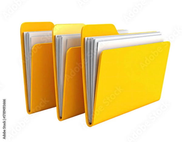 Fototapeta Three yellow file folders with papers visible inside