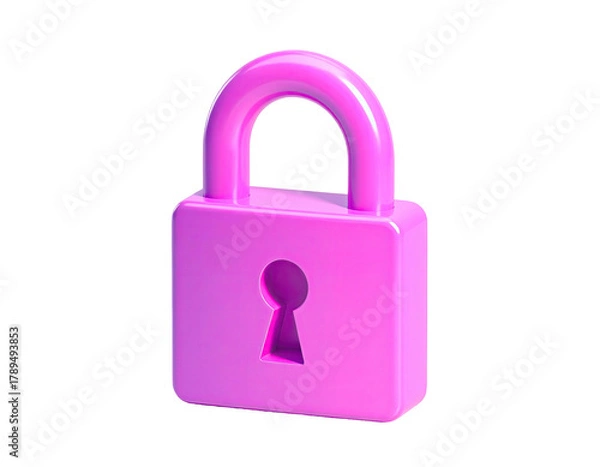 Fototapeta Shiny, pink, cartoonish padlock, angled on a black background
