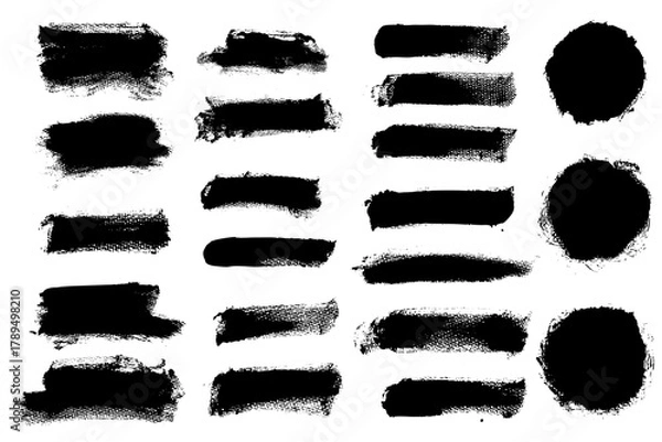Fototapeta Texture abstract strokes thick black paint set isolated on white background