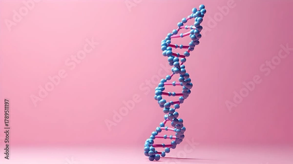 Fototapeta 3D Render of a DNA Double Helix on Pink Background