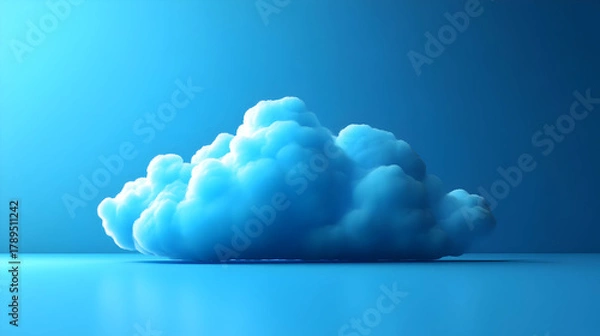 Fototapeta 3D Render of a Fluffy Blue Cloud on a Blue Background