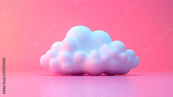Obraz 3D Render of a Fluffy White Cloud on Pink and Purple Gradient Background
