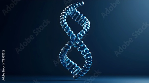 Fototapeta 3D Render of a Glowing Blue Glass DNA Double Helix Against a Dark Background