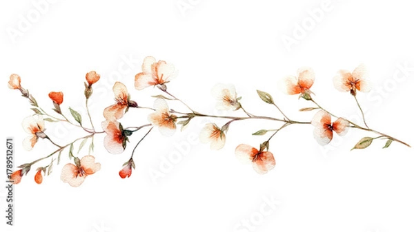 Obraz Watercolor illustration of wildflowers with delicate petals and soft pastel colors showing artistic floral arrangement, isolated on white background