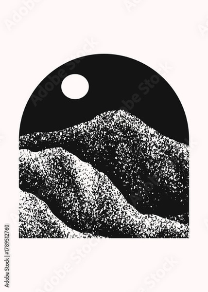 Fototapeta Grain stippled texture mountain range. Spray Painted mountain landscape on vintage style. use for print art, poster, cover, banner