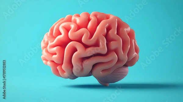 Fototapeta 3D Render of a Pink Human Brain on a Light Blue Background