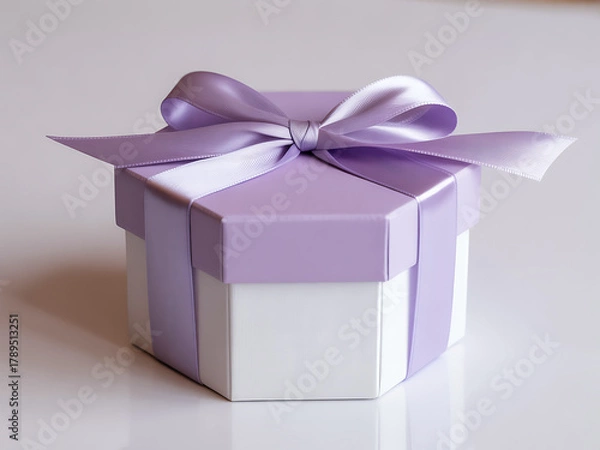 Obraz Hexagonal elegant gift box wrapped with lavender ribbon tied in bow
