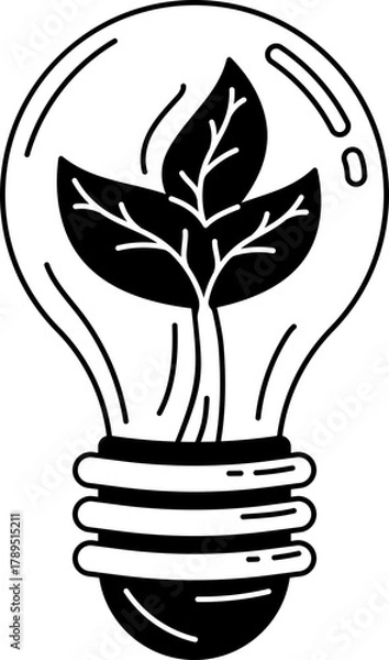 Fototapeta Solid line of light bulb with leaf, symbolizing green energy and eco innovation
