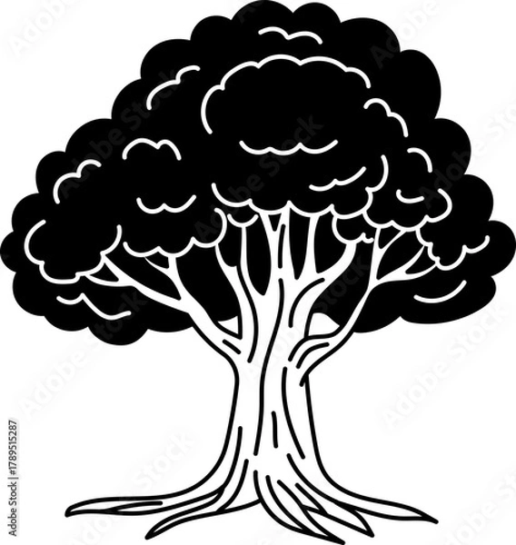 Fototapeta Solid line  of a large green tree symbolizing nature, growth, and environmental balance