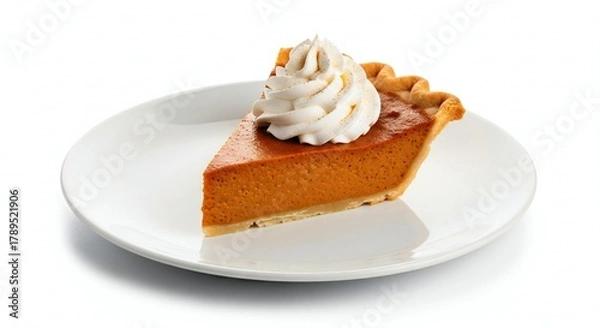 Fototapeta ThanksGiving Day Indulge in a Slice of Autumn Joy: Delicious Pumpkin Pie with Whipped Cream, Perfect for Thanksgiving Celebrations and Cozy Fall Gatherings, a Taste of Home and Holiday Tradition