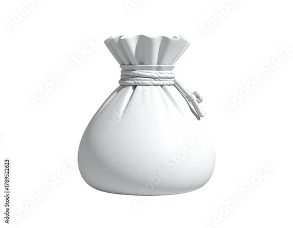 Fototapeta White fabric pouch with drawstring, isolated on black