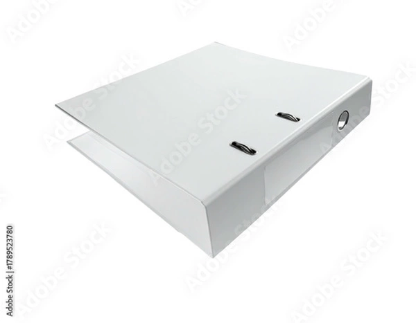 Fototapeta White ring binder slightly open, isolated on a black backdrop