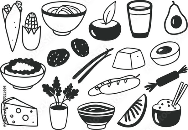Fototapeta 30 hand-drawn vegan food icons bundle scalable vector graphics for diverse projects