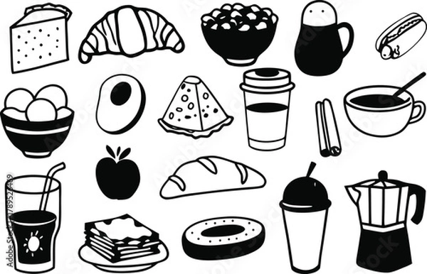 Fototapeta Vector brunch food icons bundle scalable eps illustration for breakfast and coffee shop designs