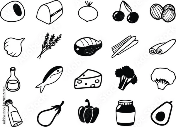 Fototapeta Vector food ingredient icons bundle scalable eps illustration for diverse culinary designs