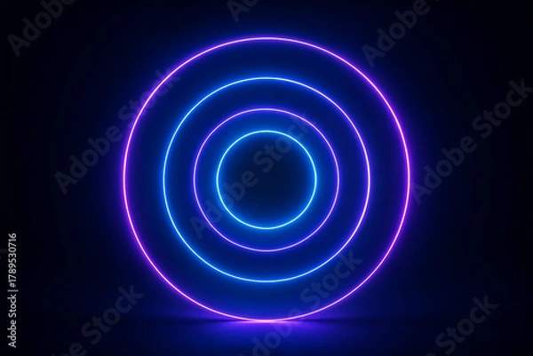 Fototapeta Digital Pulse – Neon Rings Expanding in Dark Space