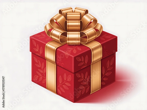 Fototapeta Elegant Red Gift Box with Golden Ribbon and Bow for Celebrations