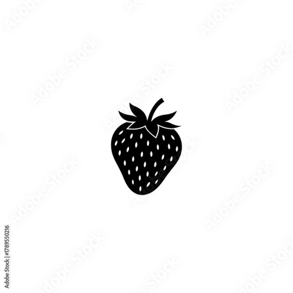 Fototapeta Black silhouette of a strawberry with seeds and leaves 