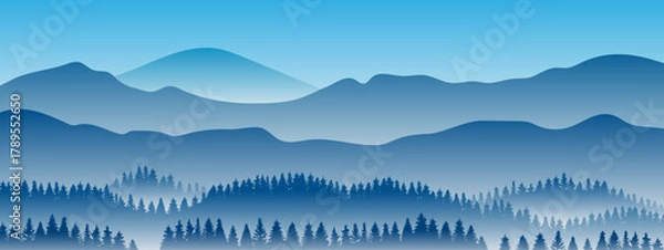 Obraz vector forest mountains landscape illustration.