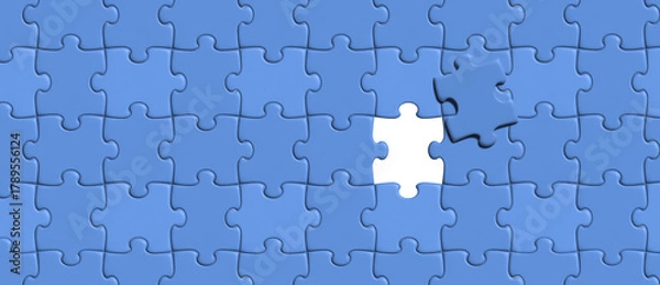 Obraz Blue jigsaw puzzle with missing piece