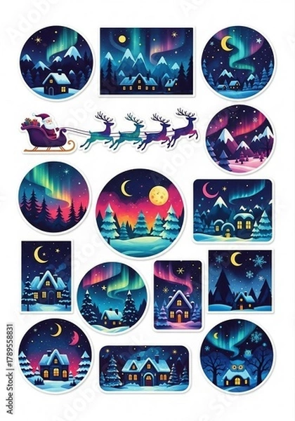 Obraz Serene Night Landscapes Featuring Charming Houses and Starry Skies