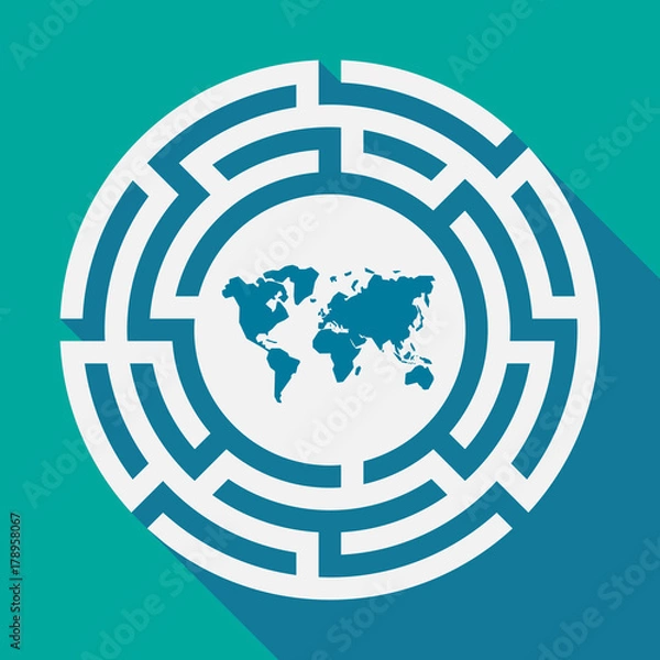 Obraz Long shadow labyrinth with a world map