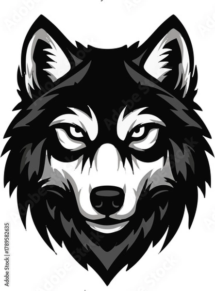 Fototapeta Intense and striking wolf head graphic with sharp eyes and bold lines. A powerful animal illustration perfect for mascots, wilderness themes, or strong brands