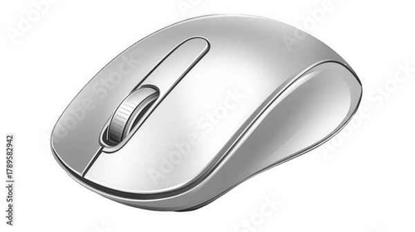 Fototapeta Silver wireless mouse isolated on transparent background for computer use