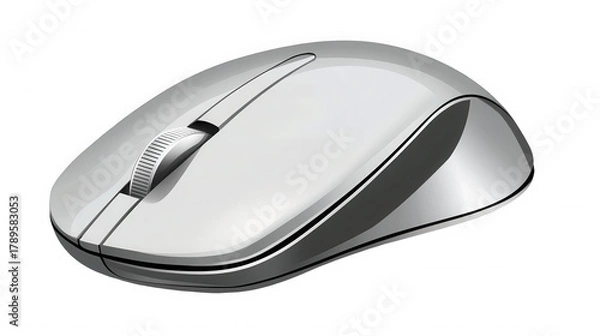 Fototapeta Silver wireless computer mouse isolated on transparent background for desktop pc