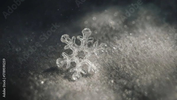 Fototapeta Intricate Snowflake Crystal Formation on a Snowy Surface.