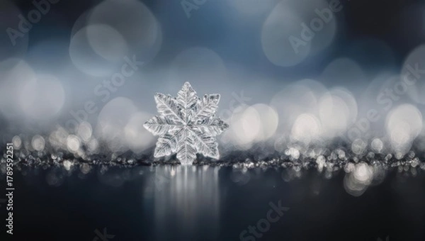 Fototapeta Macro Snowflake Crystal Winter Bokeh Background.
