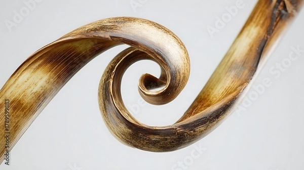 Fototapeta A closeup of a bamboo spiral isolated on white background, showcasing its curve