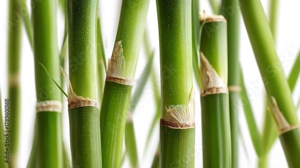 Obraz Closeup of fresh green bamboo stalks with vibrant color isolated on white background