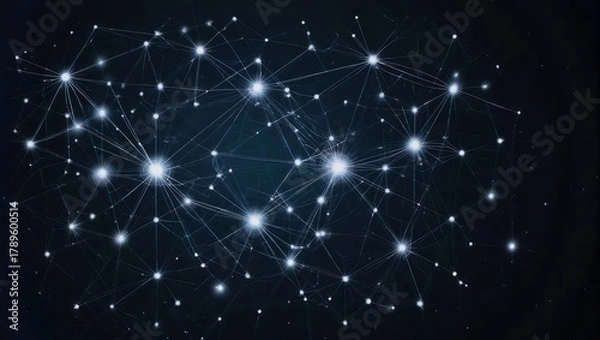 Obraz Abstract representation of interconnected nodes forming a digital network on a dark background