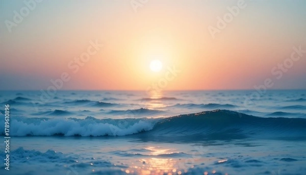 Obraz Soft Morning Sky Gradient with Grainy Blue Ocean Wave Background