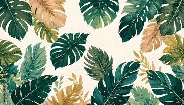 Fototapeta Tropical Monstera Leaf Vector Pattern with Elegant Abstract Botanical Design