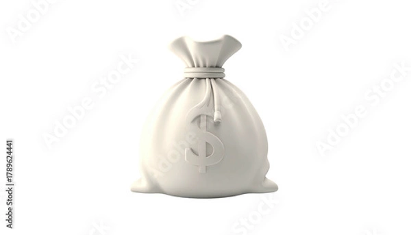 Fototapeta 3D rendered white sack with dollar symbol, isolated on black