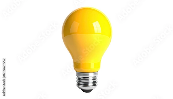 Fototapeta Bright, yellow lightbulb isolated against a stark black backdrop
