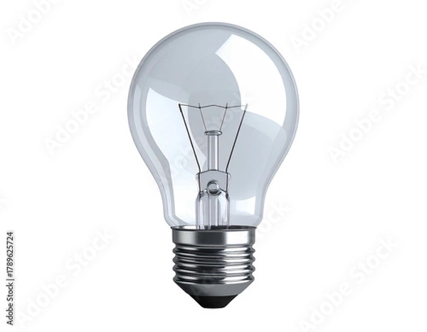 Fototapeta Lit lightbulb shines, filaments visible. Black background