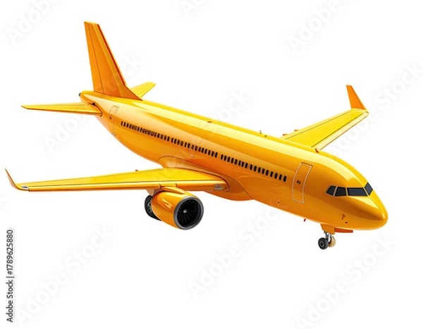 Obraz Sunny yellow airplane in-flight angle view against black background