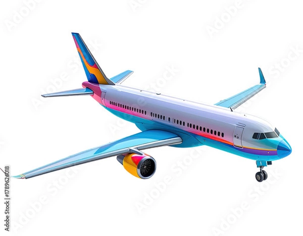 Obraz Colorful plane against black, side view, wings outspread