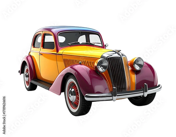 Obraz Classic two-tone coupe with curved fenders, gleaming chrome details