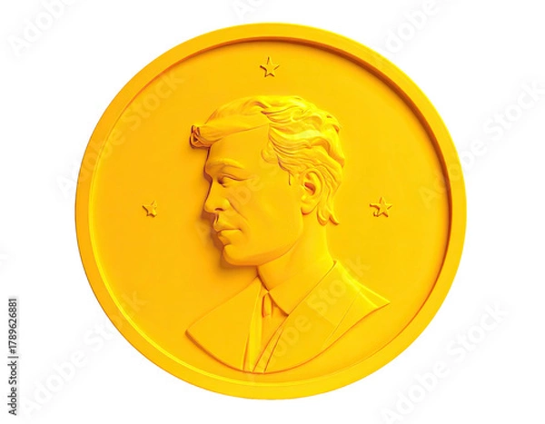 Obraz Gold coin portrait. Person's face, profile, surrounded by three stars
