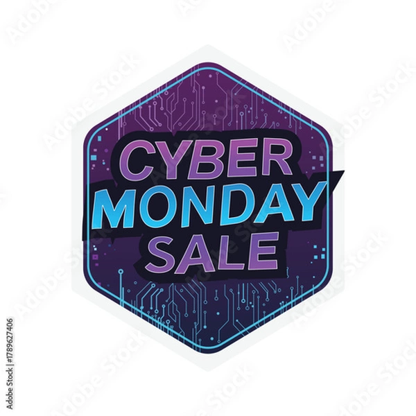 Fototapeta Cyber monday sale badge hexagon shape with circuit board pattern and text inside