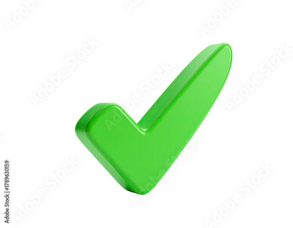 Obraz Glossy, bright green checkmark with a smooth, curved design