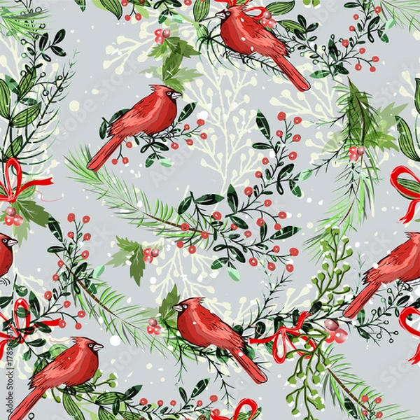 Obraz Vintage Christmas elements seamless pattern backgr