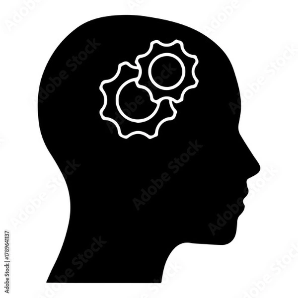 Fototapeta Silhouette Head Profile with Interlocking Gears Symbolizing Thinking Logic and Problem Solving Concept