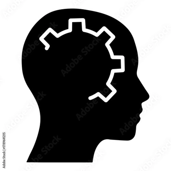 Fototapeta Silhouette of Human Head with Gear Inside Symbolizing Thinking Engineering and Mental Processes