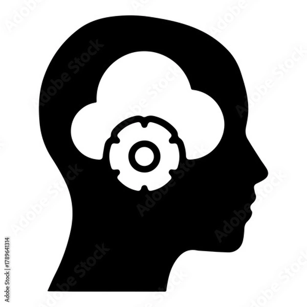 Fototapeta Cloud Computing and Data Processing Concept in Human Mind Silhouette Icon