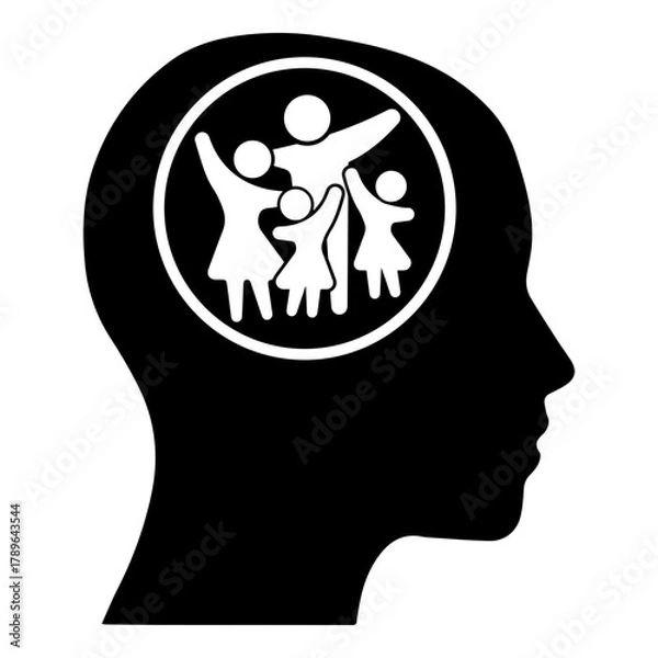 Fototapeta Silhouette of Head with Happy Family Inside Brain Concept of Family Values Love and Memory